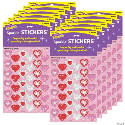 TREND Shimmering Hearts Sparkle Stickers, 72 Per Pack, 12 Packs