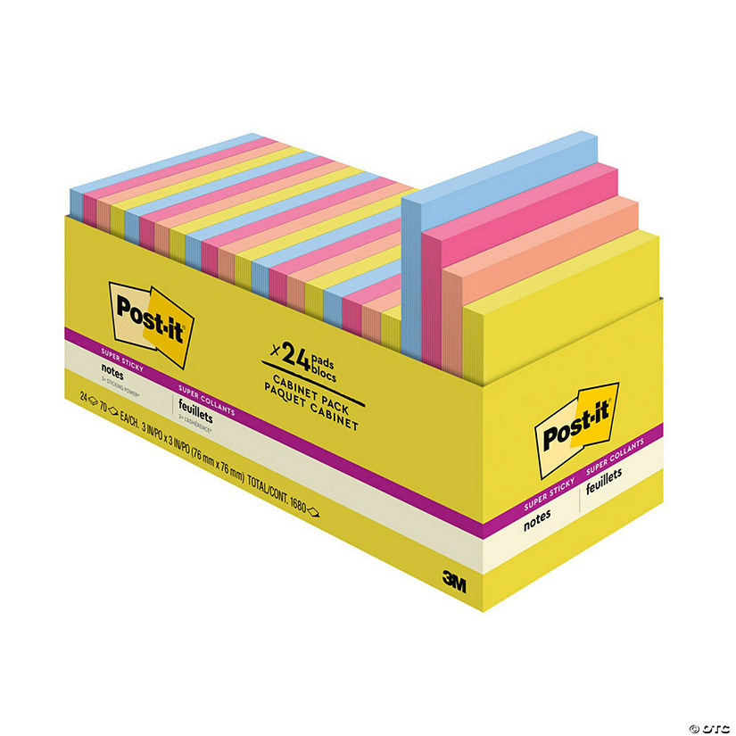 Post-it Super Sticky Notes - Summer Joy Collection - 3 x 3 Plain, 24-Pack