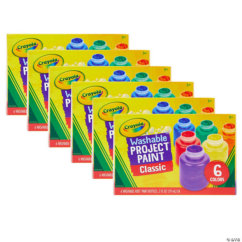 Crayola Washable Project Paint, Classic Colors, 2 oz., 6 Bottles Per Pack,  6 Packs