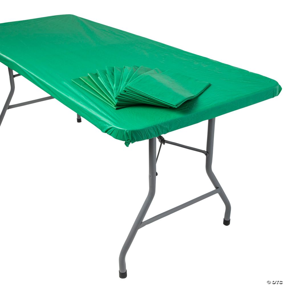 Bulk 12 Pc. 8 Ft. Green Fitted Plastic Tablecloths