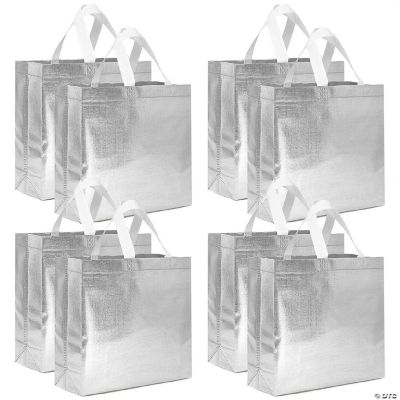 Wrapables Silver Glossy NonWoven Reusable Gift Bags with Handles (Set