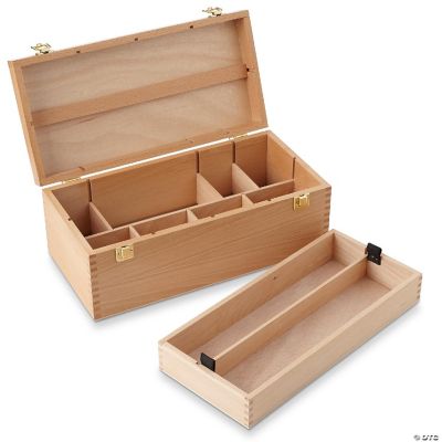 7 Elements Large Wooden Artist Tool Box, Portable Brush Storage Box Organizer with Drawer