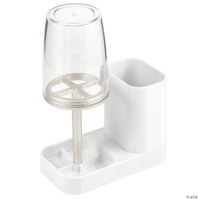 mDesign Toothpaste & Toothbrush Holder with Rinsing Cup White/Satin