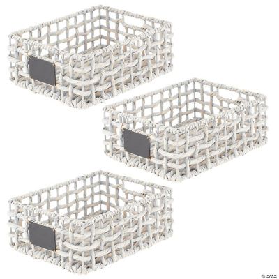 mDesign Water Hyacinth Open Weave Basket, Chalkboard Label, 3 Pack