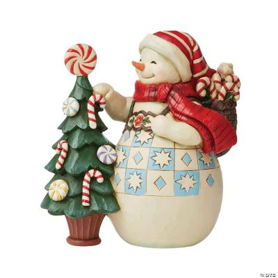 Enesco Jim Shore Heartwood Creek Snowman with Candy Tree Figurine 8 Inch  6009590