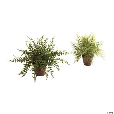 Nearly Natural Modern Fern with Decorative Planter - Set of 2