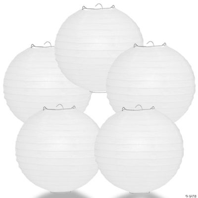 PaperLanternStore 5 PACK 12" White Even Ribbing Round Paper Lanterns