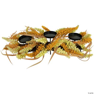 22 Autumn Harvest Triple Candle Holder with Artificial Fall Foliage