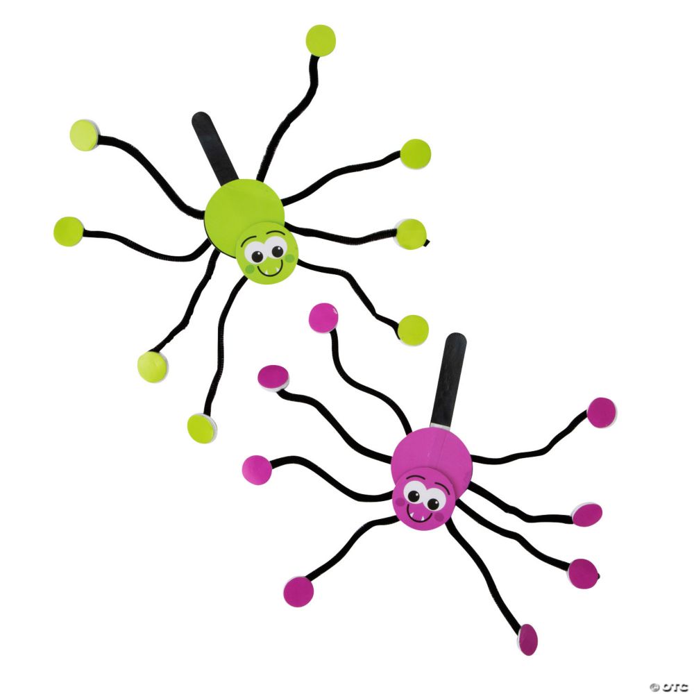 8" x 7 1/2" Halloween Green & Purple Spider Puppet Craft Kit - Makes 12 Black