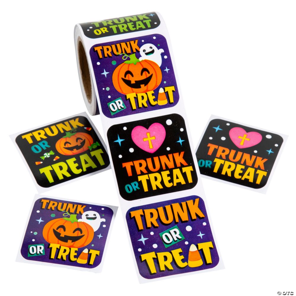 1 1/2" x 1 1/2" Religious Halloween Trunk-or-Treat Sticker Roll - 100 Pc.