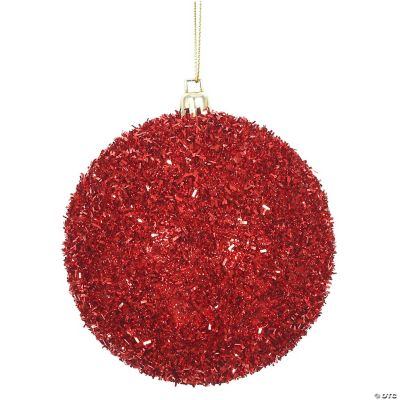 Vickerman 4" Red Tinsel Ball Ornament, 4 per Bag Oriental Trading