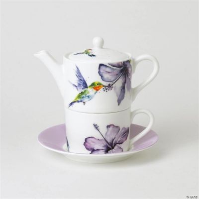 Roy Kirkham ER30121 TEA FOR ONE Teapot with Tea Cup and Saucer HUMMINGBIRD Oriental Trading