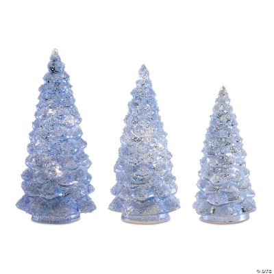 Blue Led Frosted Glass Tree Decor (Set Of 3) 7