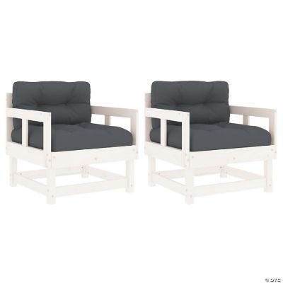 vidaXL Patio Chairs with Cushions 2 pcs White Solid Wood Pine