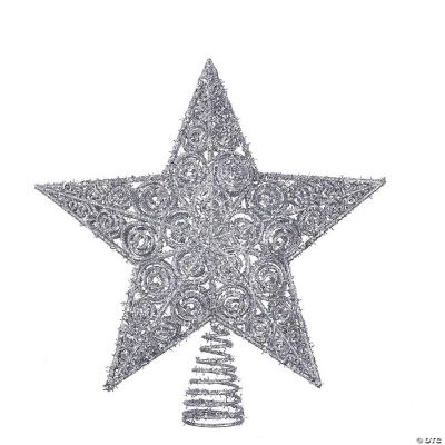 Silver Glitter 5 Point Star Christmas Tree Topper Decoration 12 Inch ...