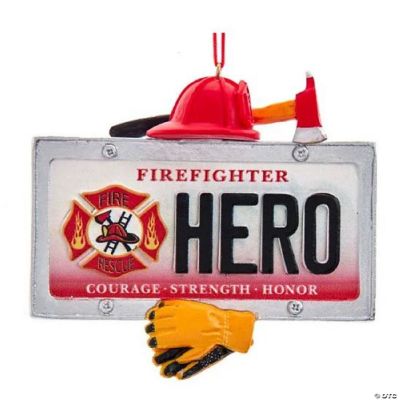 Firefighter Hero License Plate Christmas Tree Ornament J8617