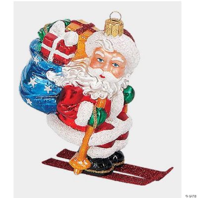 Skiing Santa with Gifts Polish Blown Glass Christmas Ornament Skier