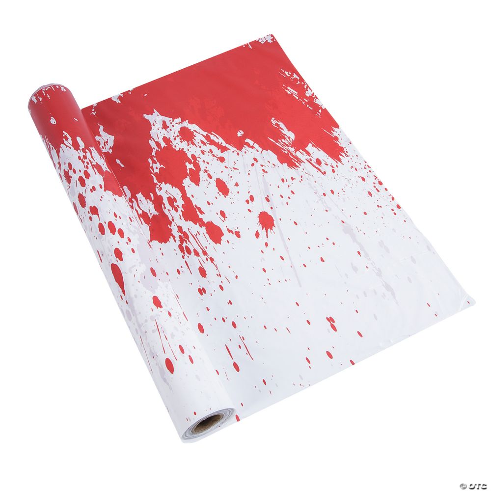 40" x 100 Ft. Halloween Horror Party Red & White Disposable Plastic Tablecloth Roll