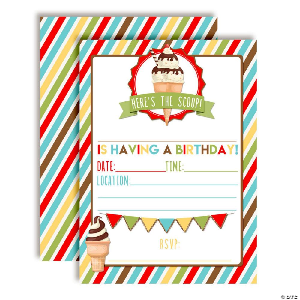 AmandaCreation Ice Cream Scoop Birthday Invites 40pc