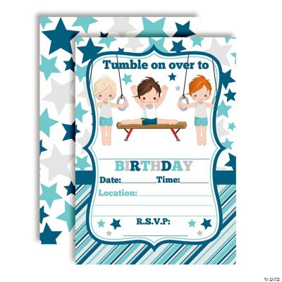 Gymnastics and Tumbling Boy Birthday Party Invitations 40pc. by ...