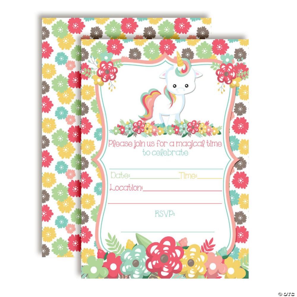 AmandaCreation Floral Unicorn Birthday Invites 40pc
