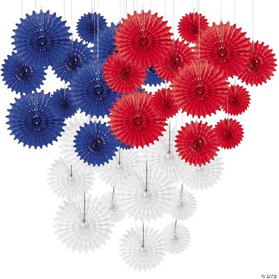 Patriotic Hanging Tissue Paper Fans Kit - 36 Pc.