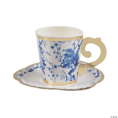 Chinoiserie-Printed Disposable Paper Tea Cups with Saucers - 8 Ct ...