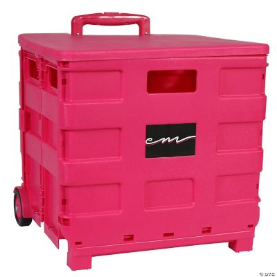Everything Mary Storage Collapsible Rolling Cart Small With Lid Pink