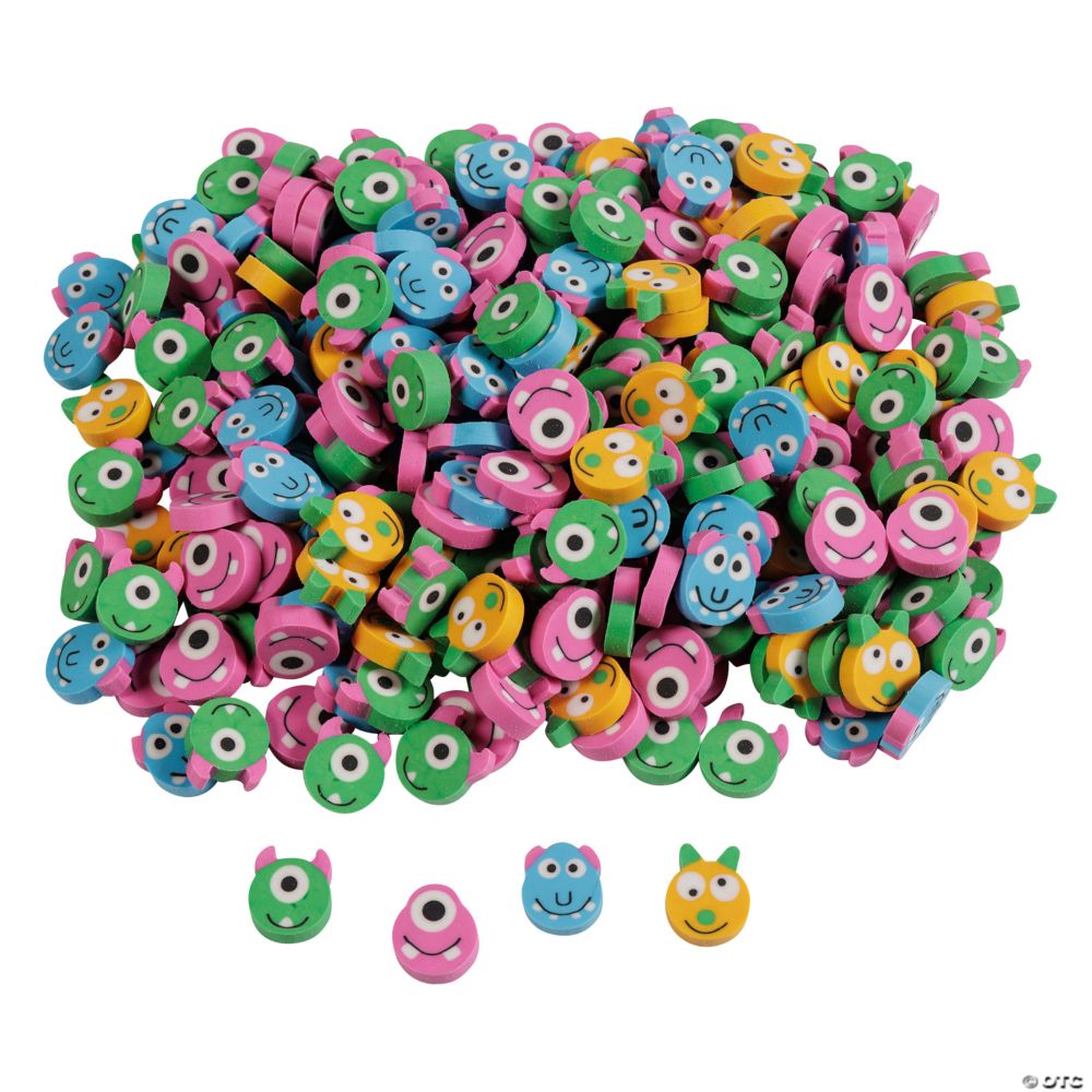 1/2" Bulk 500 Pc. Mini Halloween Monster Face Rubber Eraser Assortment