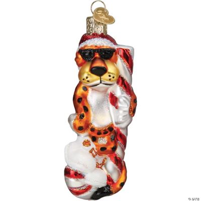 Old World Christmas Chester Cheetah On Candy Cane Blown Glass Holiday  Ornament