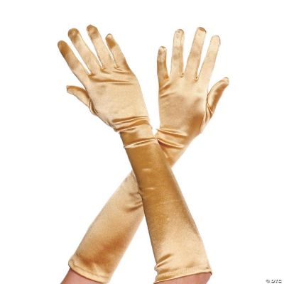 Music Legs 452-GOLD Extra Long Satin Gloves, Gold | Oriental Trading