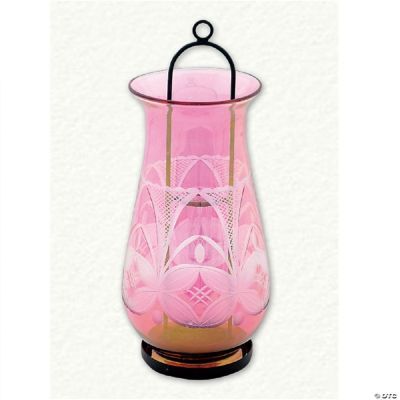 Pink Etched Egyptian Blown Glass Candle Holder Oil Burner Lantern Made