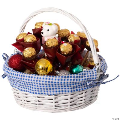 Wickerwise Traditional White Round Willow Gift Basket with Blue and ...