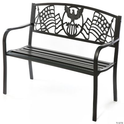 Gardenised Steel Outdoor Patio Garden Park Seating Bench with Cast Iron