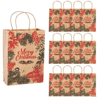 6 1/4" x 9" Medium Christmas Rustic Kraft Paper Gift Bags 12 Pc