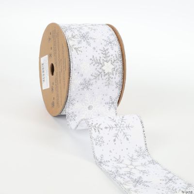 LaRibbons 2 1/2" Wired Ribbon "Glitter Snowflake" White/Silver 10