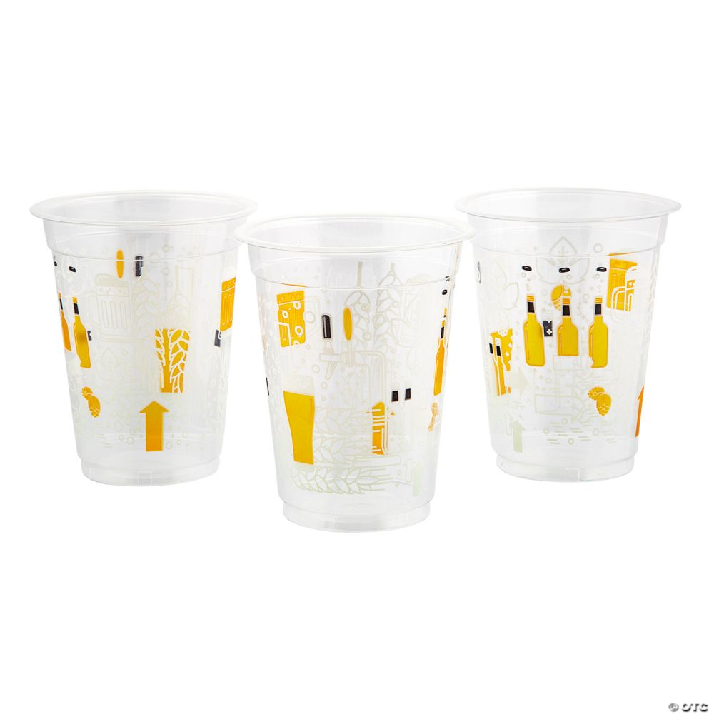 4 1/2" 16 oz. Bulk 50 Ct. Beer Imagery Disposable Plastic Cups