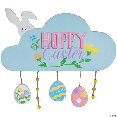 Hoppy Easter Wooden Wall Sign with Bunny and Eggs - 15.75
