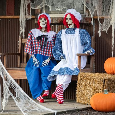 Vintage Ragdoll Posable Skeletons Halloween Decorating Kit 4 Pc