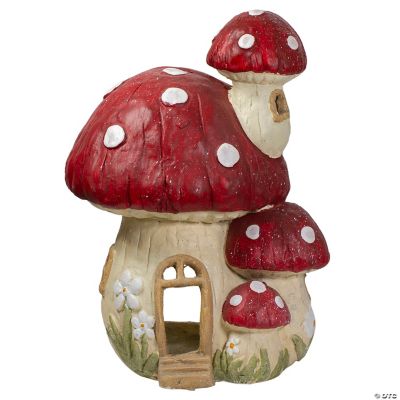 18" Red and Beige Mushroom House Outdoor Garden Statue Oriental Trading