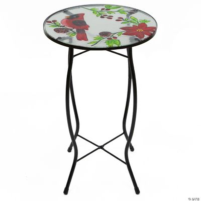 19 red cardinal and pine cone glass patio side table oriental trading