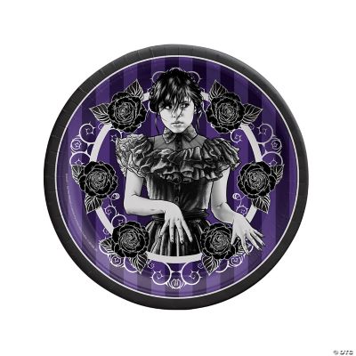 9" Wednesday Addams™ Party Black & Purple Paper Dinner Plates 8 Ct