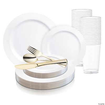 Solid White Economy Round Disposable Plastic Wedding Value Set