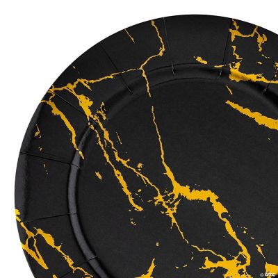 Black with Gold Marble Round Disposable Paper Charger Plates (13") 120 Plates Oriental Trading