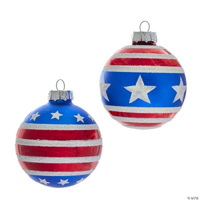 80 mm Red, White & Blue Stars & Stripes Glass Ball Ornaments - 6 Piece ...