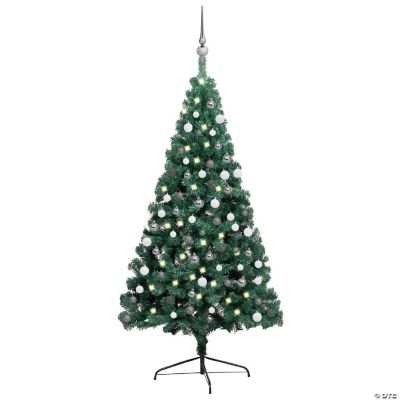 VidaXL 7' Green Artificial Half Christmas Tree with LED Lights & Stand ...