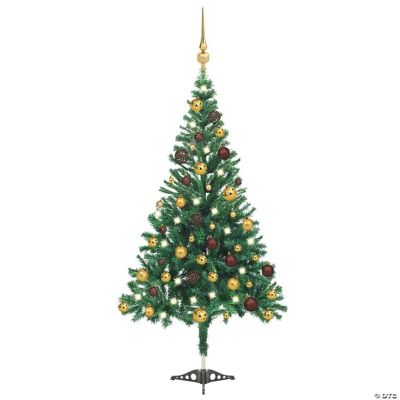 VidaXL 4' Green Artificial Christmas Tree with LED Lights & 61pc Gold