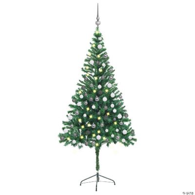 VidaXL 6' Green Artificial Christmas Tree with LED Lights & 61pc White