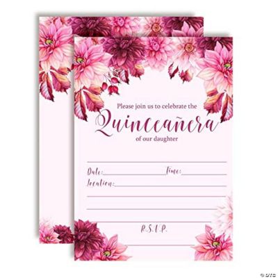 Pink Dahlia Quinceanera Invitations 40pcs. by AmandaCreation | Oriental ...