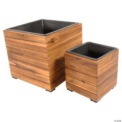 Sunnydaze Indoor/Outdoor Square Acacia Wood Planter Box with Plastic